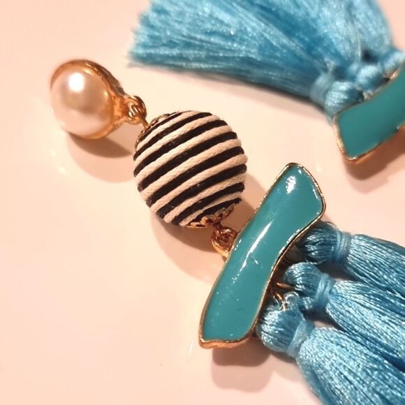New ZARA Mod Geo Blue Fringe Earrings - Picture 5 of 9